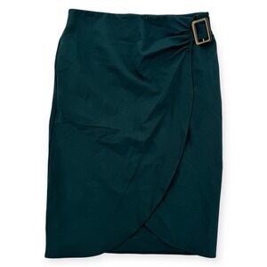 NWT Marc New York Skirt Womens Medium Green Faux Wrap Buckle Stretch Pencil